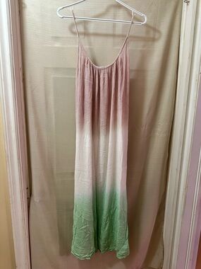 Cute Options Pink Green Ombre Flowy Slip Dress Rayon Boho Beach M Summer Resort